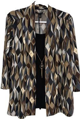 EMILY ROSE Womens Blouse Size XL 2 Fer Attached Necklace Starlight Geometric NWT